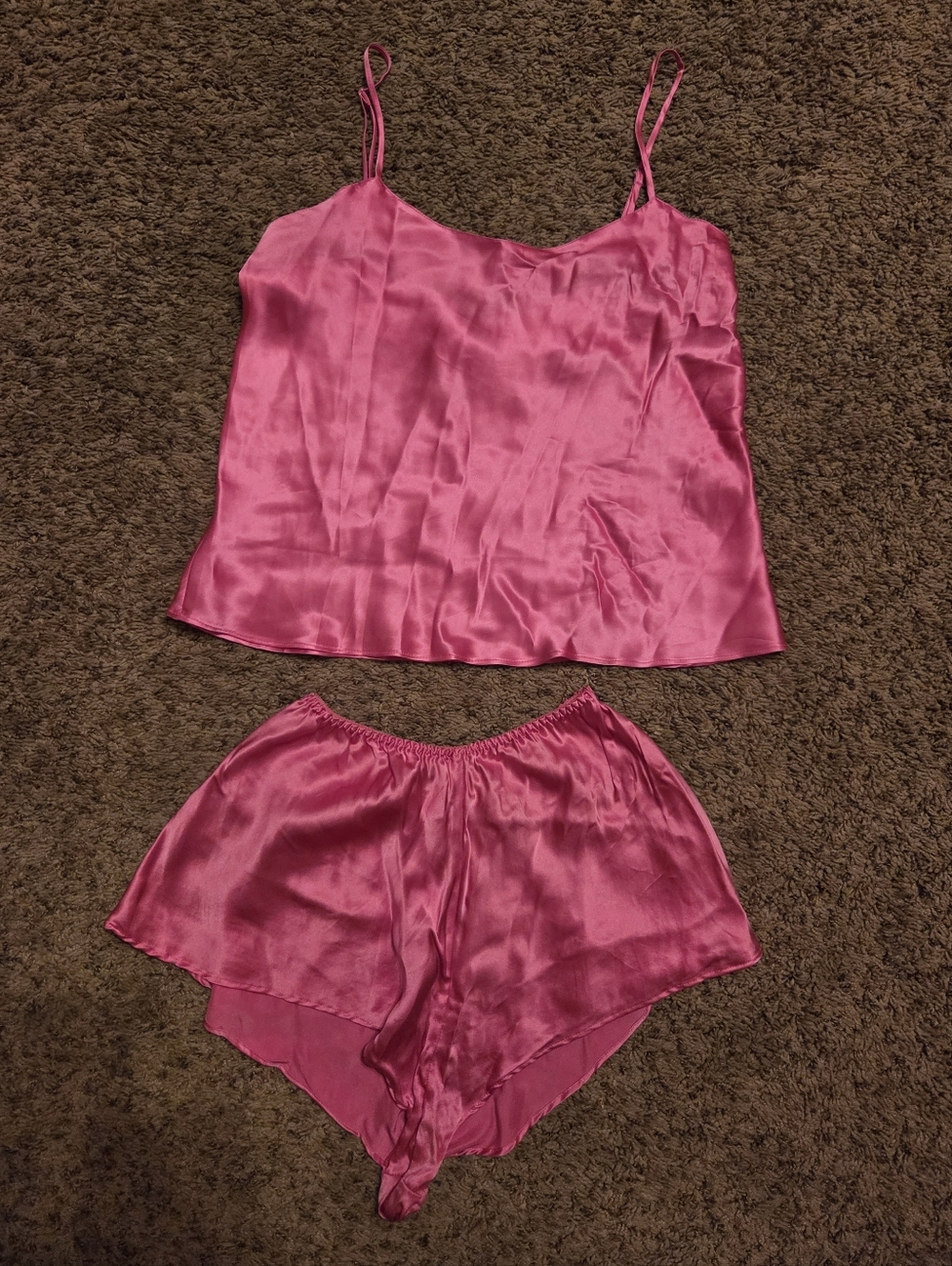 Vintage Victoria's Secret Hot Pink Satin Cami & Shorts Sleep Set